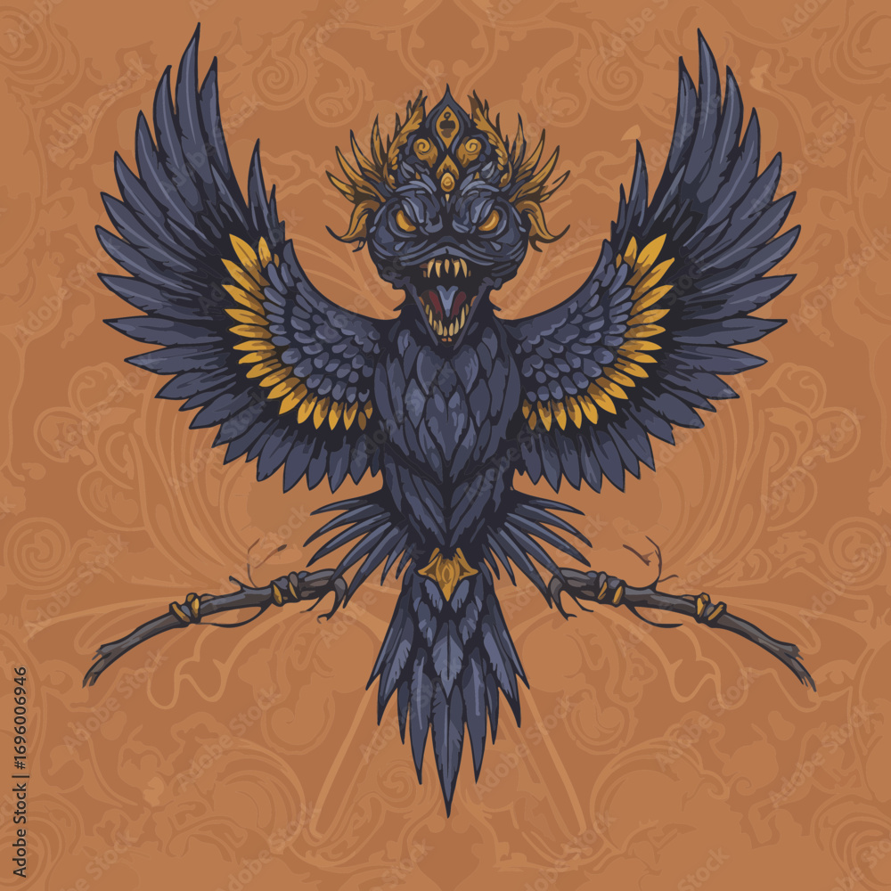 Fototapeta premium Mystical Guardian Bird Spreads Dark Wings