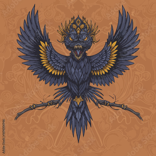 Mystical Guardian Bird Spreads Dark Wings