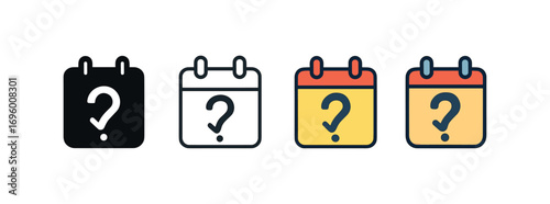 Vector icon calendar exam same pose same proportions four styles black solid glyph outline minimal flat multicolor filled cartoon flat shaded.