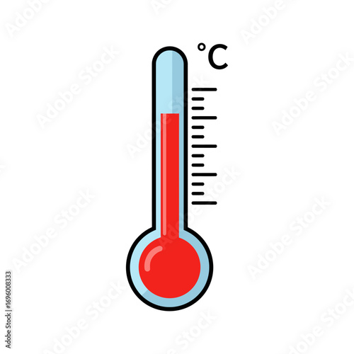 A simple Celsius thermometer displays a moderate temperature reading.