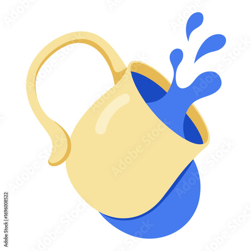 Cup pouring blue water splashing vector on white background.