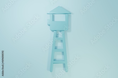 Blue Watch tower icon isolated on blue background. Prison tower, checkpoint, protection territory, state border, military base. Minimalism concept. 3D render illustration