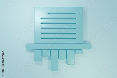 Blue Paper shredder confidential and private document office information protection icon isolated on blue background. Minimalism concept. 3D render illustration
