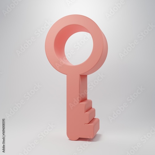 Pink Old key icon isolated on pink background. Minimalism concept. 3D render illustration