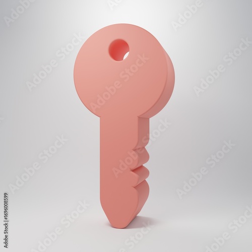 Pink Key icon isolated on pink background. Minimalism concept. 3D render illustration