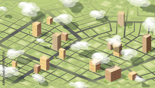 Green City and Urban Concept. Isometric City Map with 3d Buildings and Streets. Urban Planning Concept. Vector isometric