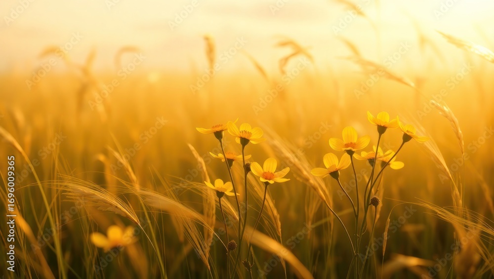 custom made wallpaper toronto digitalGolden Wheat Field with Sunlit Wildflowers in Sunrise
