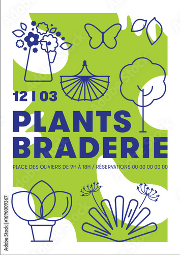 affiche pour une fête des plantes, 2 couleurs, maquette mockup pour évènement de marché aux plantes à personnaliser, couleurs et texte modifiables, fête de jardin, bourse aux plantes