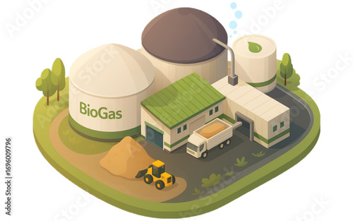 Biogas plant illustration for renewable energy and sustainable development concepts scalable vector
