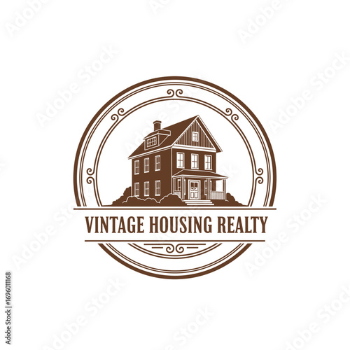 Antique old house wooden, logo design illustration 