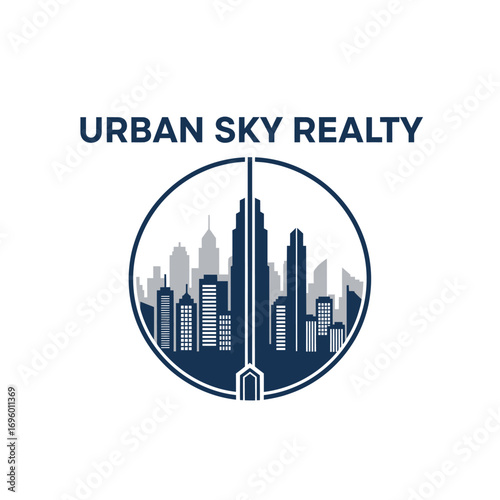 Skyscrapers building virtual reality, logo design illustration