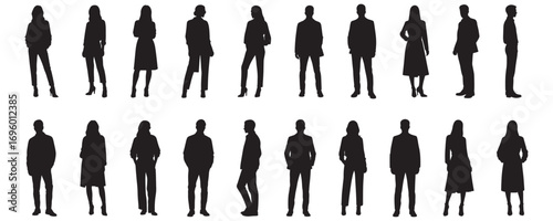 Architectural Drawings fashionable people standing in stylish modern clothing silhouette vector illustration, front and side view, human person Minimal style hand drawn. 