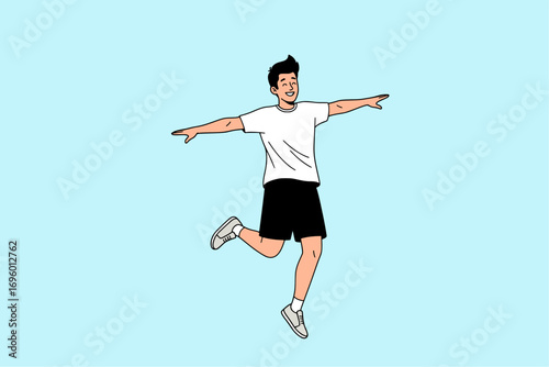 Energetic young man exercising and jumping in a fun artistic vector illustration style