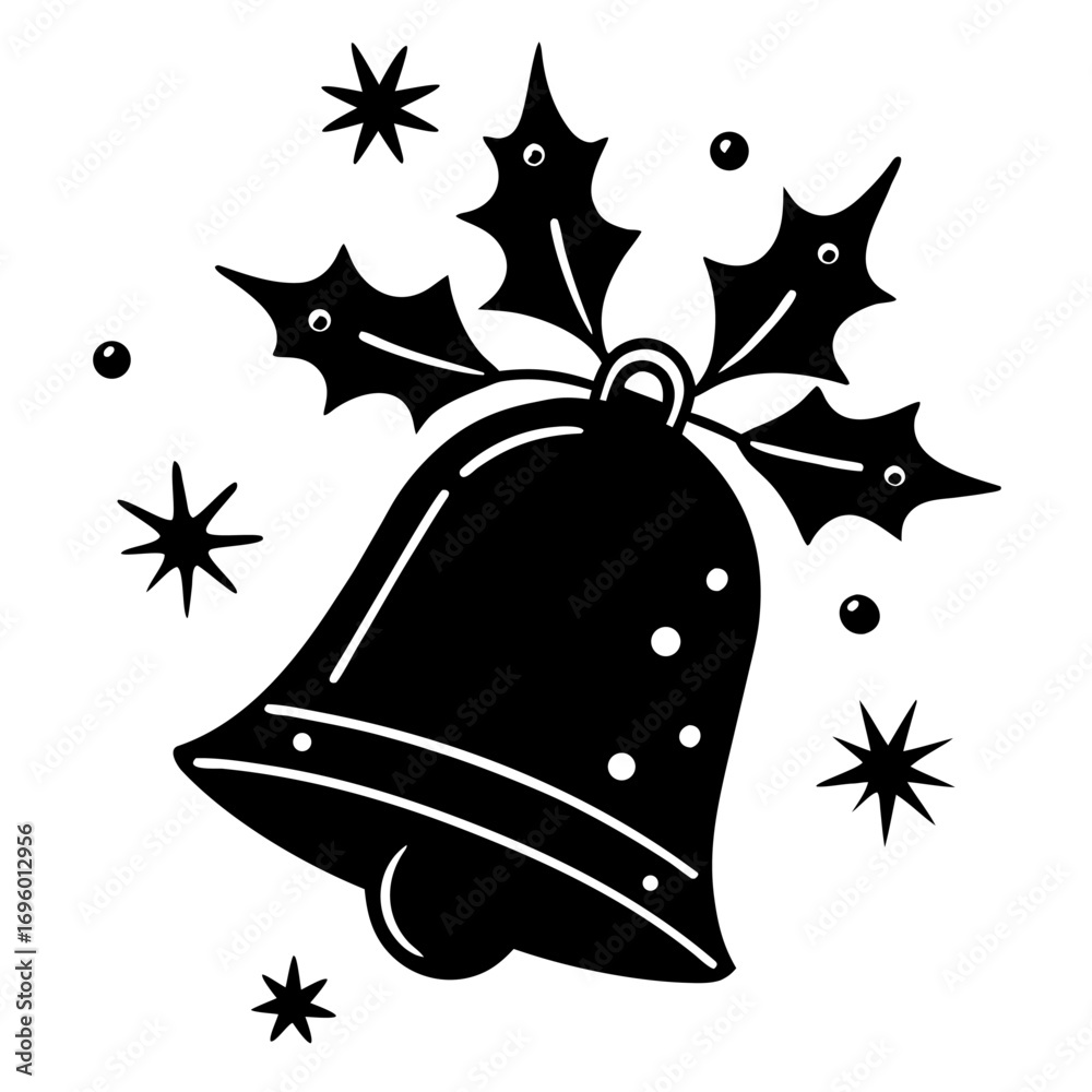 Fototapeta premium Festive Christmas Bell with Holly and Stars Silhouette Design for Holiday Season