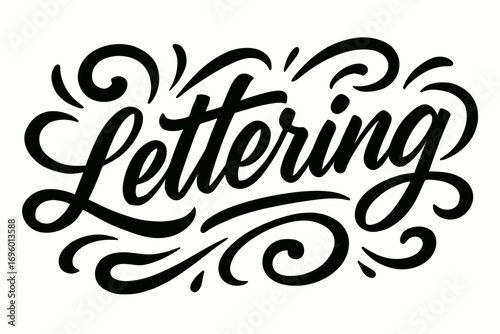 Flowing modern hand lettering dynamic casual tone surrounded by abstract swirls horizontal balanced layout clean white background vector look high contrast.