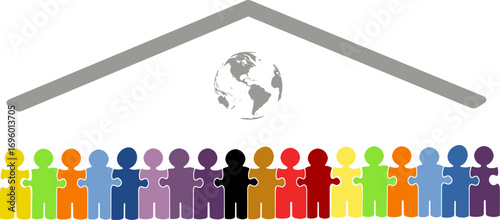 Diverse global community united under one roof vector illustration scalable eps
