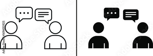 Dialogues: Simple and stylish illustration depicting two figures engaged in conversation, with speech bubbles conveying their ideas in a graphic illustration.
