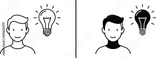 Idea vs. Lack of Idea: A graphic depiction of two individuals, each accompanied by a symbolic lightbulb.