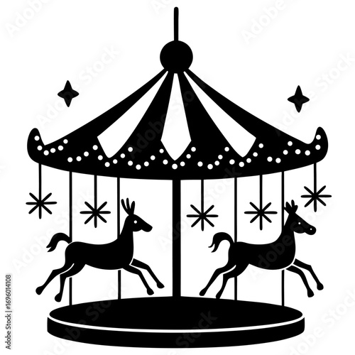 Elegant Carousel with Jumping Deer Silhouette a Timeless Symbol of Childhood Joy and Nostalgic Festivities