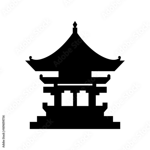 Vector shrine silhouette illustration Japanese temple architecture minimal flat design for travel culture and background graphic elements