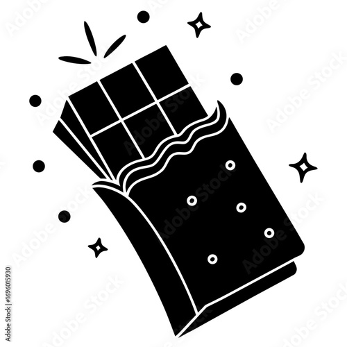 Delicious Chocolate Bar with Wrapper Opened Silhouette Graphic for Confectionery and Sweet Treat Designs