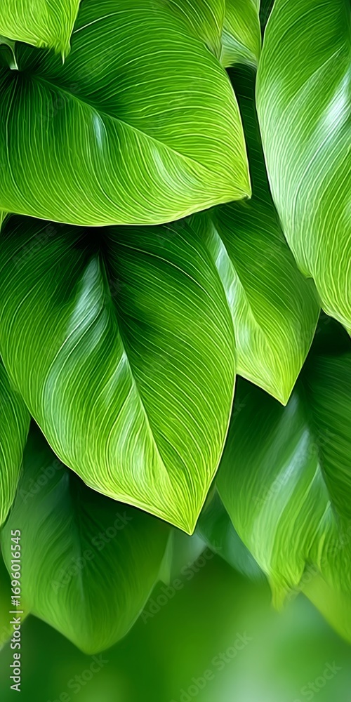 Obraz premium Vibrant close-up of green textured botanical patterns highlighting exotic floral foliage beauty.