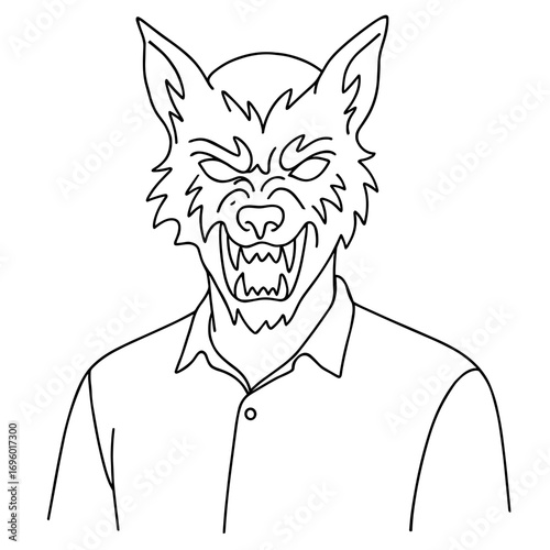 Man wearing werewolf mask in linear illustration style for Halloween  