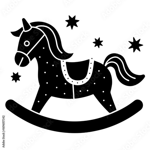 Vintage Rocking Horse Illustration with Stars Nostalgic Childhood Toy for Nursery Decoration and Graphic Design Elements
