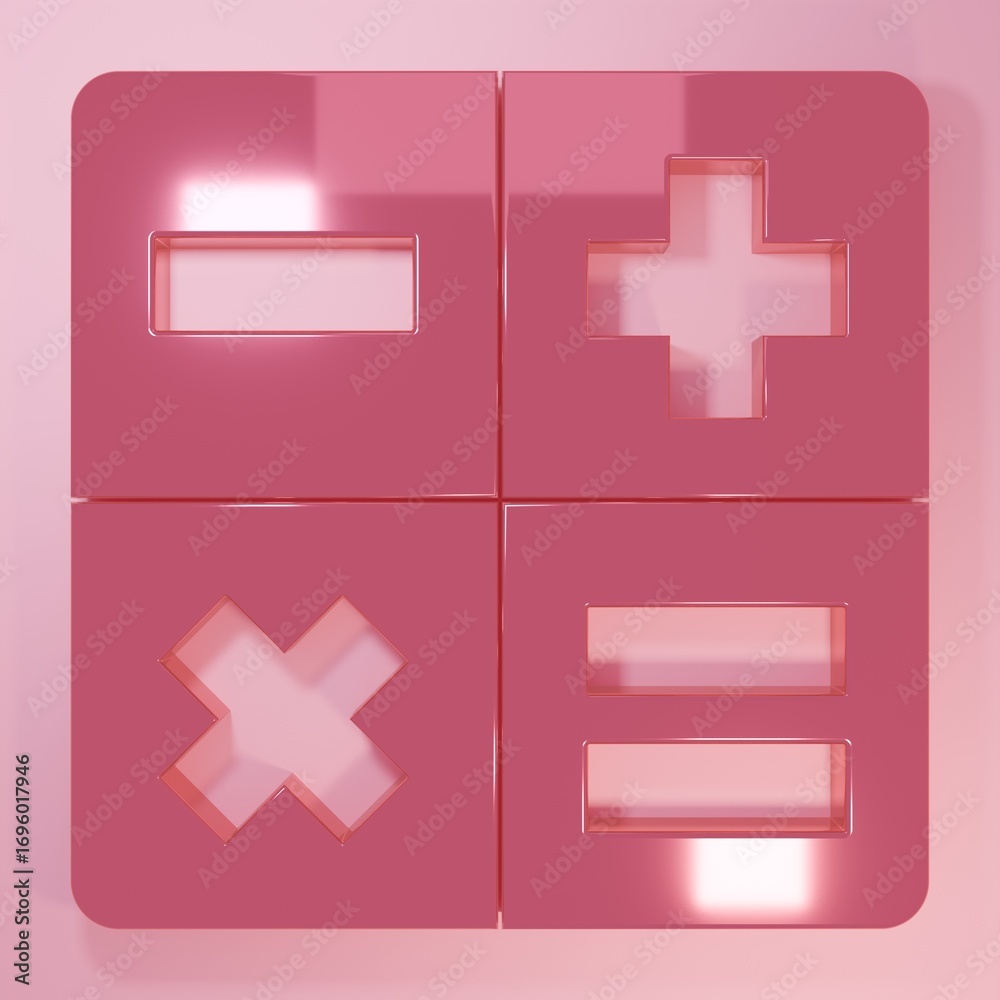 Obraz premium Pink Calculator icon isolated on pink background. Accounting symbol. Business calculations mathematics education and finance. Minimalism concept. 3D render illustration