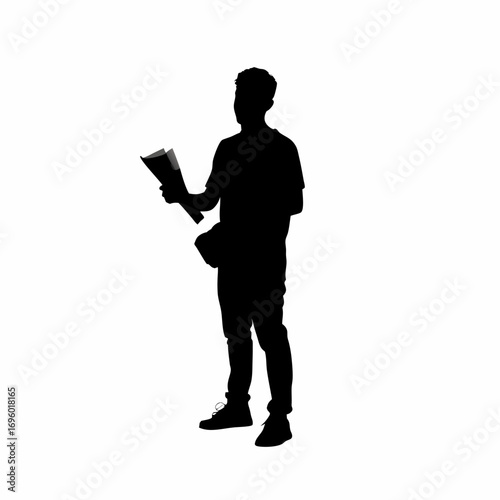 Silhouette of a volunteer distributing awareness flyers to people
