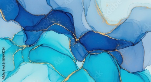 Abstract Fluid Blue Art: An captivating, flowing composition of rich blues, turquoise, and accents of gold, evoking a sense of depth and movement. A perfect visual for design projects. 