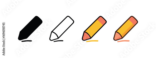 Vector icon chalk piece same pose same proportions four styles black solid glyph outline minimal flat multicolor filled cartoon flat shaded.
