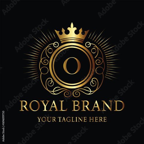 Elegant Gold Royal Brand Logo with Crown and Letter O