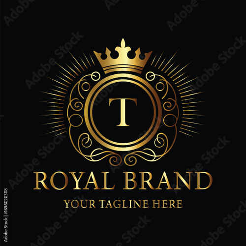 Elegant Gold Royal Brand Logo with Crown and Letter T