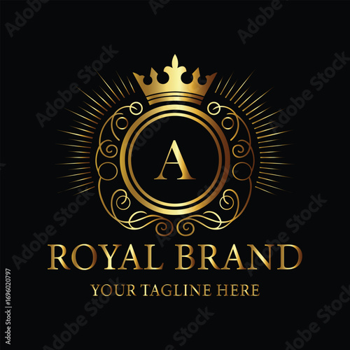 Golden Royal Brand Logo with Crown and Letter A