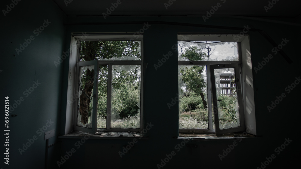 Fototapeta premium ruined street and destroyed houses the city Kiev war in Ukraine