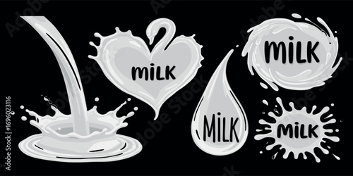 Milk splash collection , set ,vector, clear background