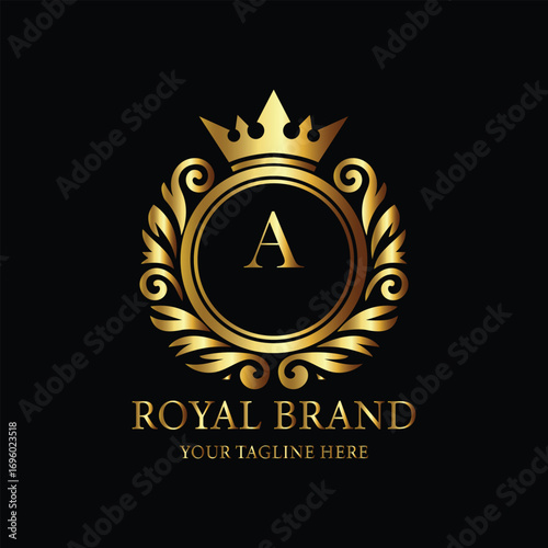 Golden Royal Brand Logo with Crown and Letter A