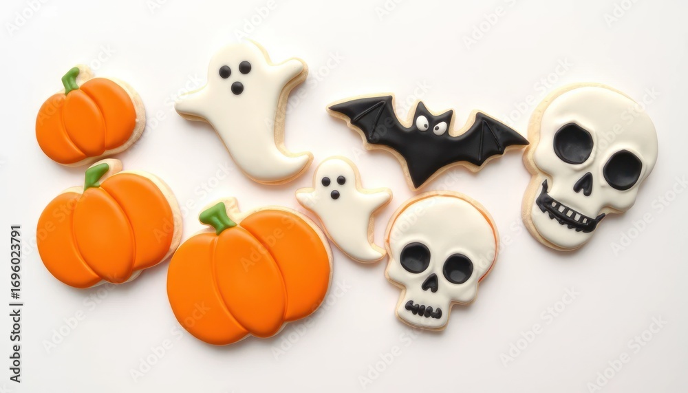 Obraz premium Halloween themed spooky cookies with pumpkins skulls ghosts bats