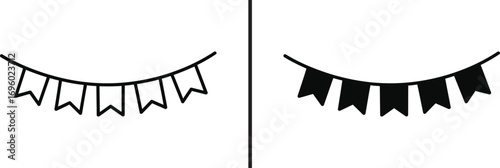 Party Flags Decoration: A minimalistic illustration featuring two rows of party flags, one outlined and the other filled, offering a classic touch of decor for any celebratory occasion.