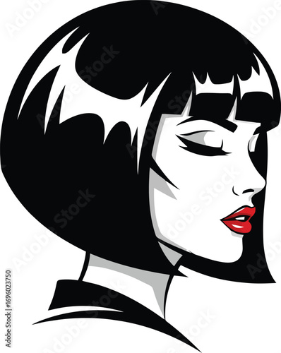 Stylish woman with bob haircut in black and white