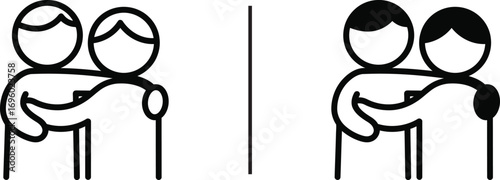 Mutual Embrace: Simple yet expressive illustration, depicting unity, support, and companionship between two figures through an intimate embrace. 