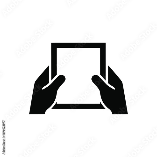 Hands holding a blank digital tablet screen
