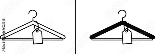 Hangers and a price tag:  A minimalist conceptual composition featuring two stylized garment hangers each adorned with a price tag, inviting contemplation on retail, fashion, and consumerism.