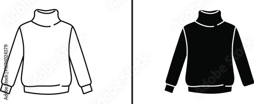Monochrome Sweater: A simple, elegant monochrome outline of a sweater, showcasing its design in both black and white, offering a versatile graphic resource.