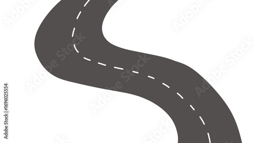 Winding Asphalt Road Illustration on White Background: Graphic Highway Design Element, Route Symbol, Travel Icon, Isolated Path, Transportation Concept, Road Trip Imagery