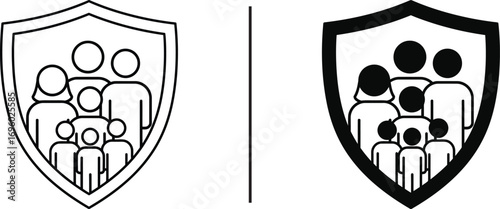 Family Shield Icon: A conceptual representation of family protection and security, featuring a family silhouette within a shield outline. The design represents safety and support.