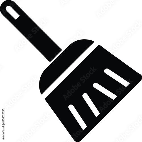 Simple silhouette vector graphic of a black dustpan and brush cleaning tool for home or professional use