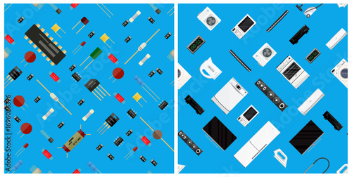 pattern of electronic components background, integrated circuit processor technology and home appliance electric household equipment.