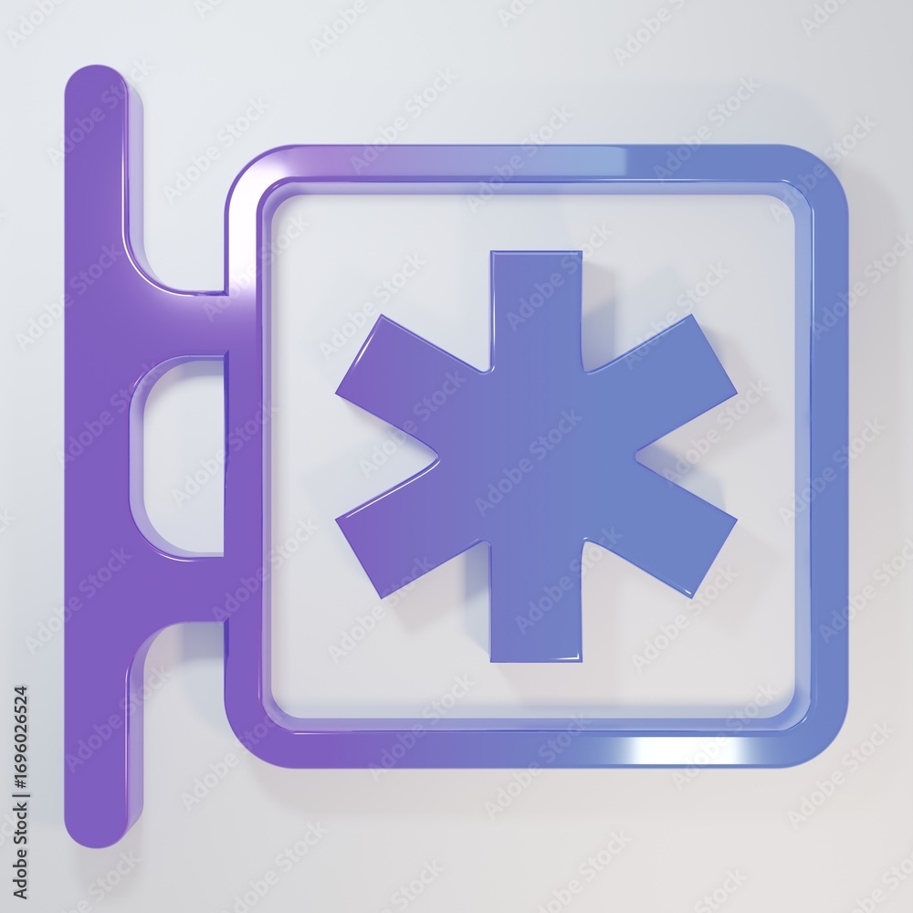 Obraz premium Purple-blue Medical symbol of the Emergency - Star of Life icon isolated on grey background. Minimalism concept. 3D render illustration